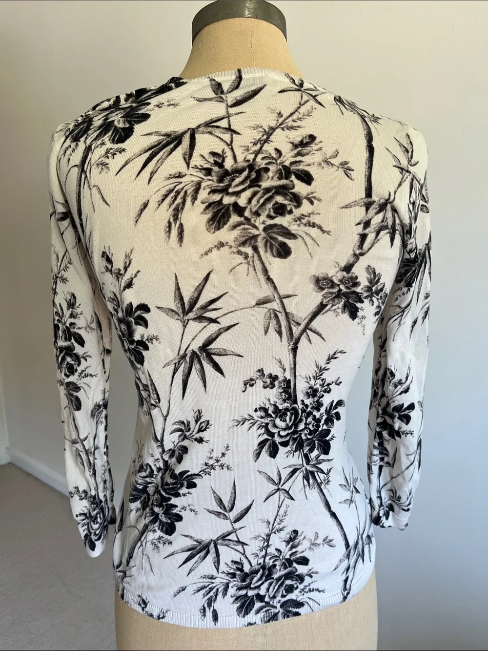 LOFT Black & White Floral Crewneck Sweater